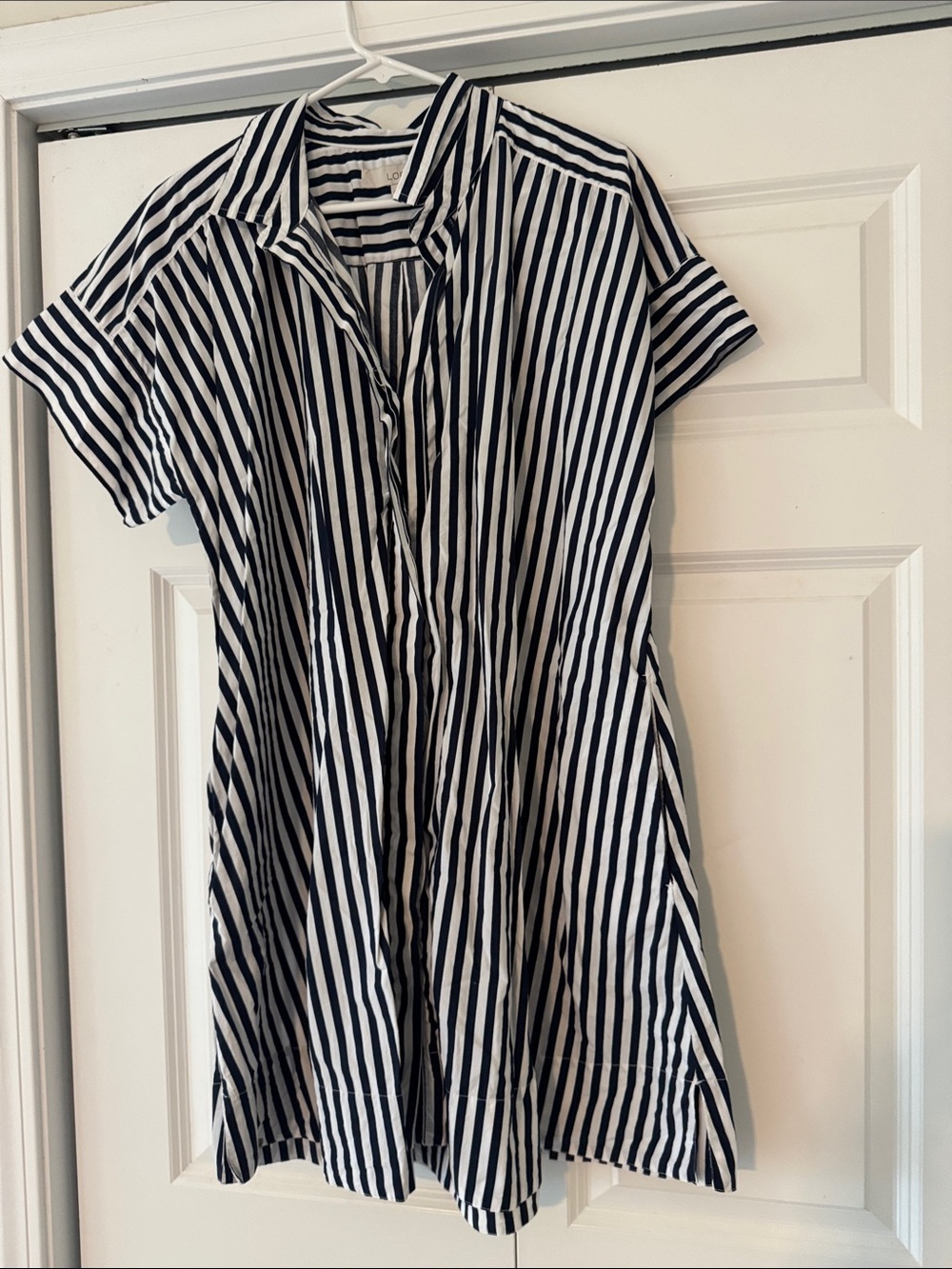 LOFT Black and White Striped Shirt Dress